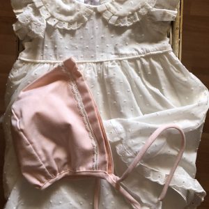 VESTIDO CRUDO PLUMETI  + CAPOTA TALLA 24 MESES