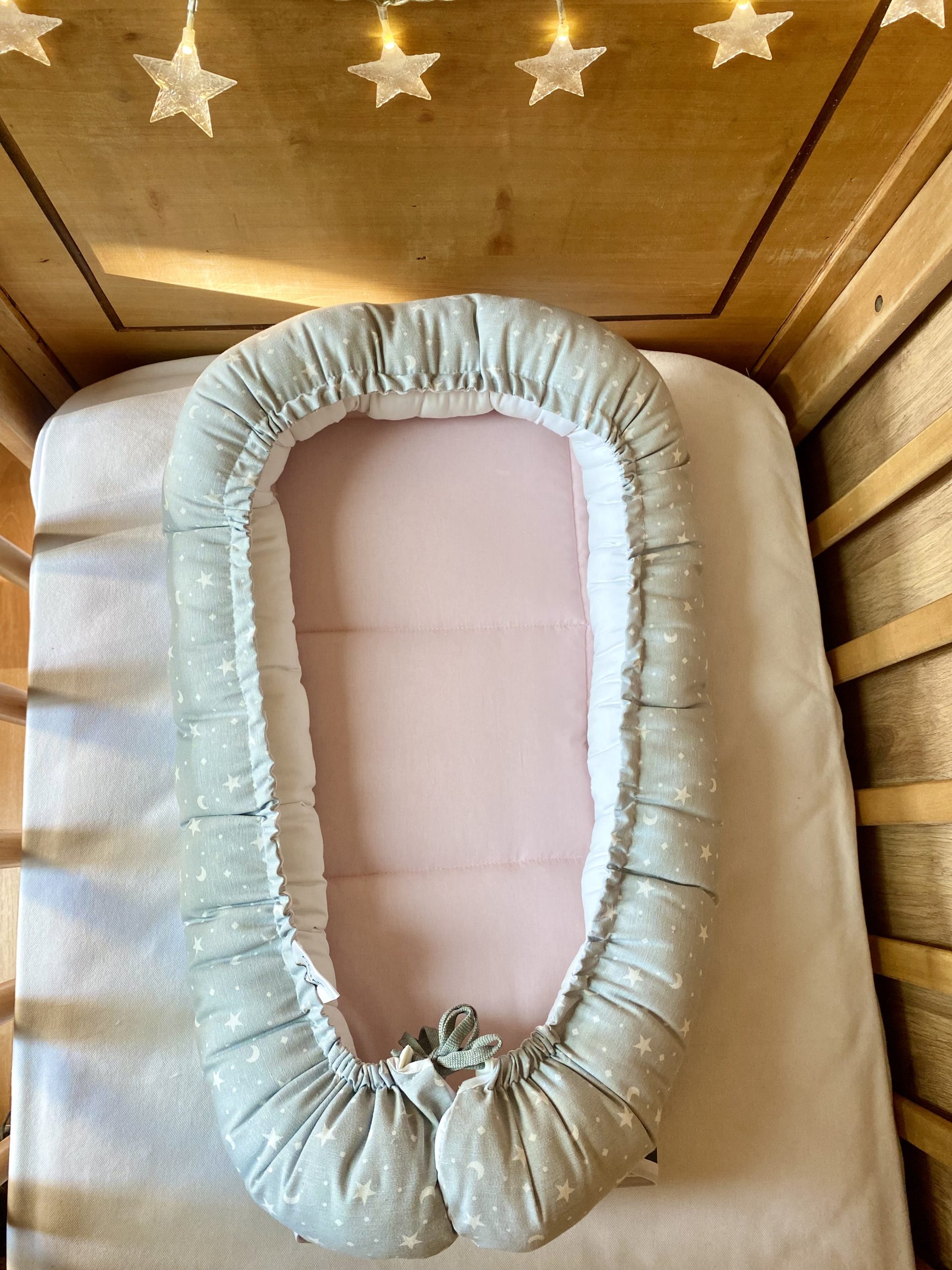 NIDO GRIS ESTRELLA LUNA COLCHÓN ROSA