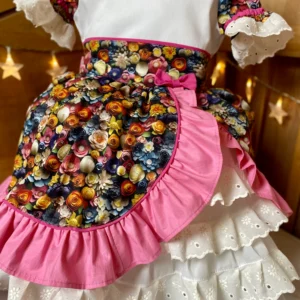 VESTIDO CHINITA BOTONES DE FLORES FUCSIA TALLAS 4- 5 - 6
