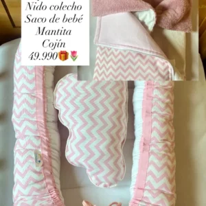 NIDO COLECHO ZIG ZAG ROSA + COJIN NUBE + SACO + MANTITA