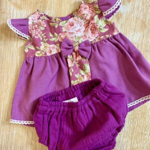 MINI VESTIDO + CUBRE PAÑAL TONOS MORADO  4-6 MESES